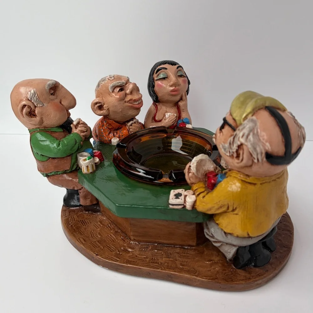 VTG‎ 1973 Chalkware by Prelude Creations Ashtray Poker Table Humor Caricature